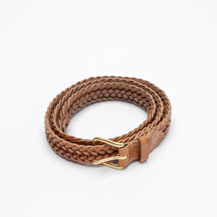 Interlinked Plaited Belt in Veg Leather in Tan coiled