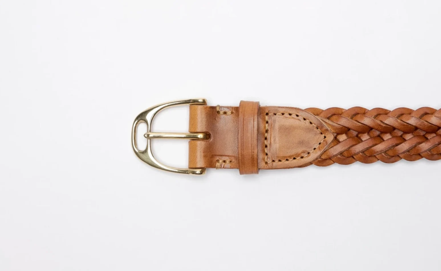 Inverted Plait Belt in Vegetable Tanned Leather in Tan