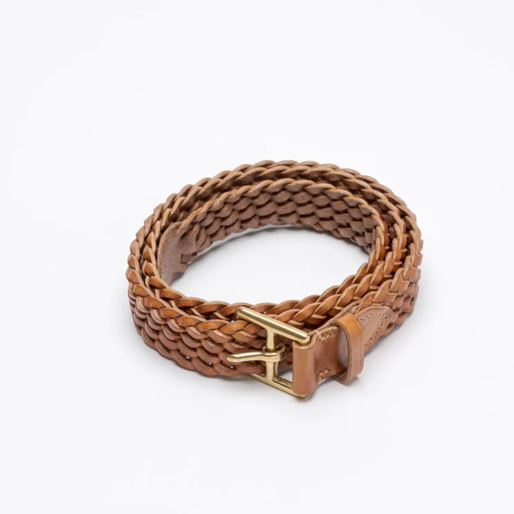 Basket Weave Plaited Belt in Tan coiled