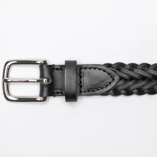 Lightweight Herringbone Leather Belt in Full Grain Vegetable Tanned Leather in Black
