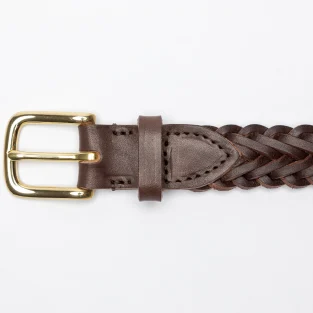 Lightweight Herringbone Leather Belt in Full Grain Vegetable Tanned Leather in Dark Brown