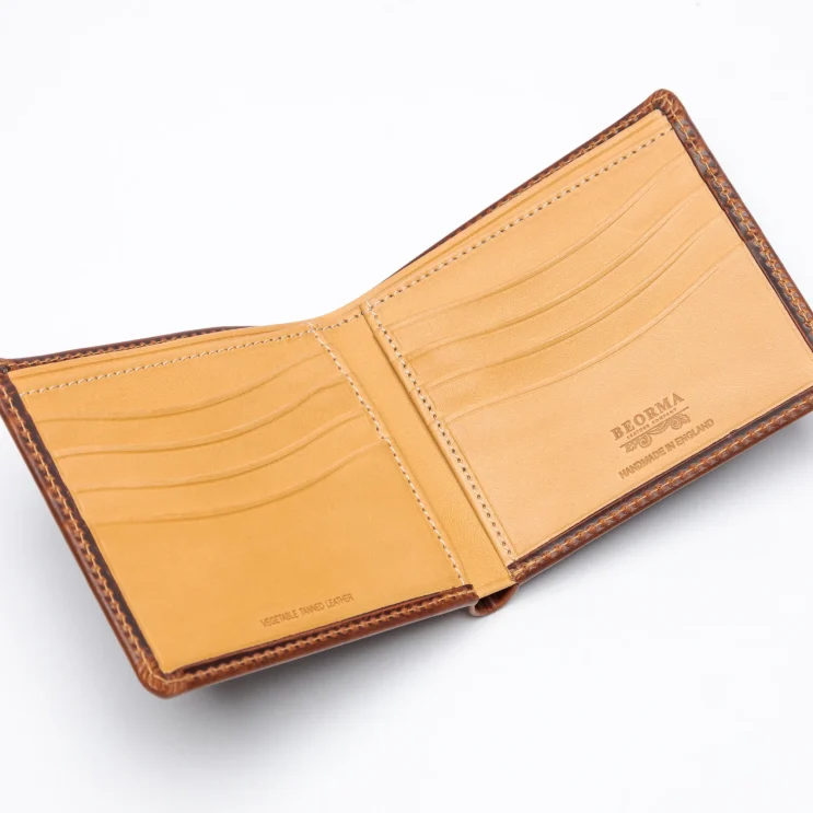 The Regent Bi-Fold Wallet in Badalassi - Nofin Castagno/Bone open