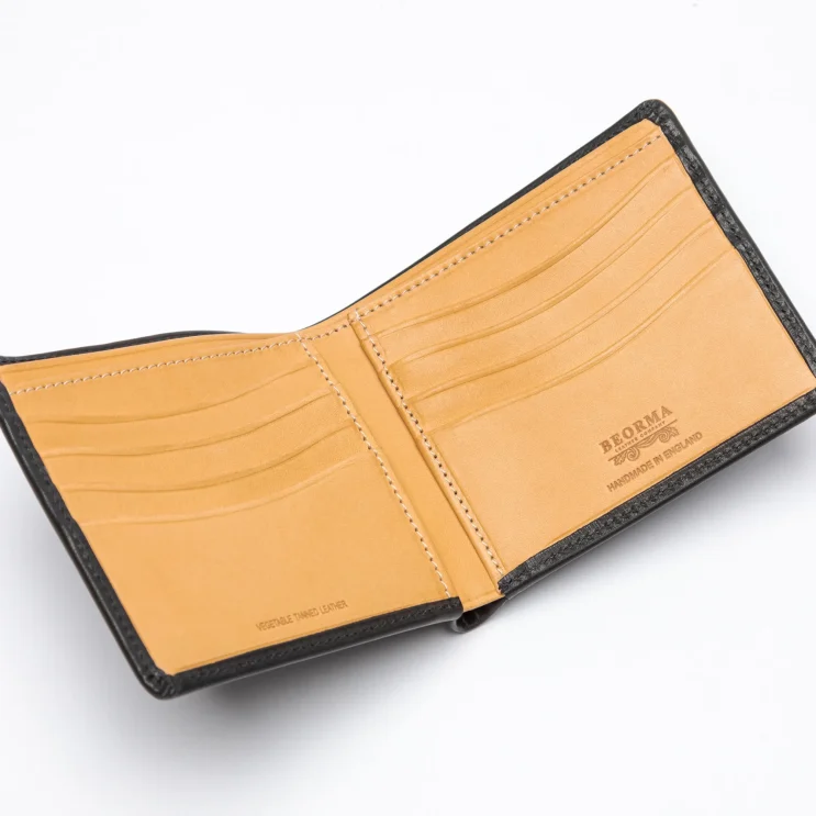 The Regent Bi-Fold Wallet in Badalassi - Nofin Nero/Bone open