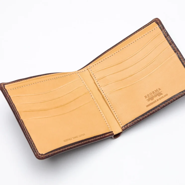 The Regent Bi-Fold Wallet in Badalassi - Wax/Nofin Tobacco/Bone open