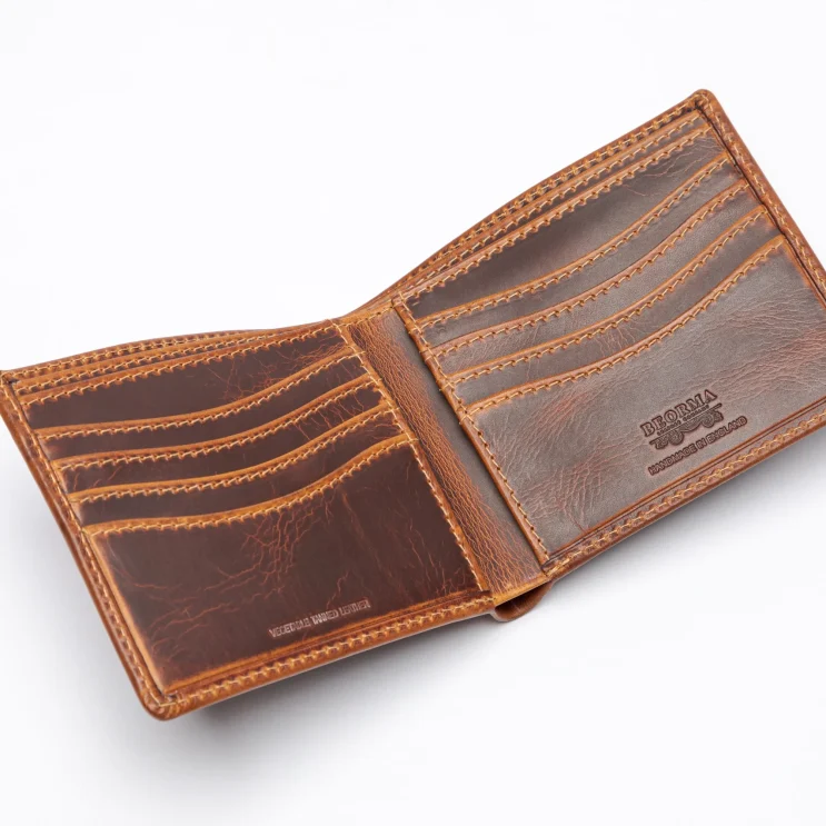 The Regent Bi-Fold Wallet in Badalassi - Wax Cognac open