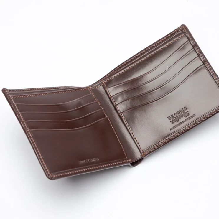The Regent Bi-Fold Wallet in Bridle Brown open