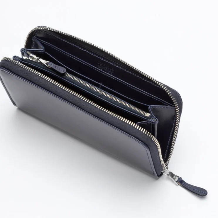 The Ascot Zip Round Purse in Bridle Navy open