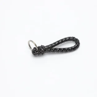 Leather Plaited Key Fob in Black