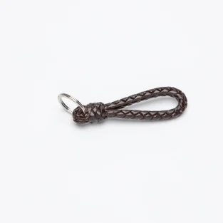 Leather Plaited Key Fob in Brown