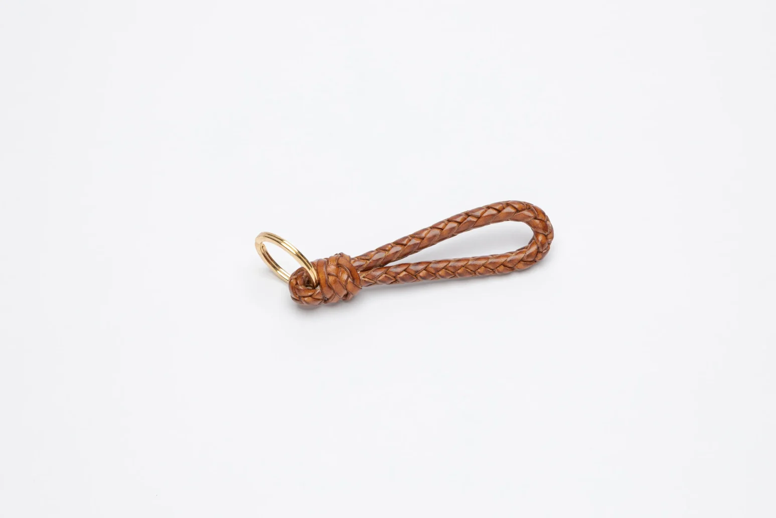 Leather Plaited Key Fob in Bridle Tan