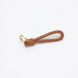 Leather Plaited Key Fob in Tan