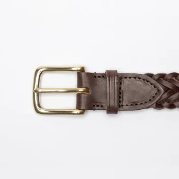 Heavyweight Herringbone Leather Belt in Full Grain Vegetable Tanned Leather in Dark Brown