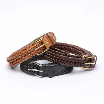 A collection of interlinked plait belts in full grain vegetable tanned leather