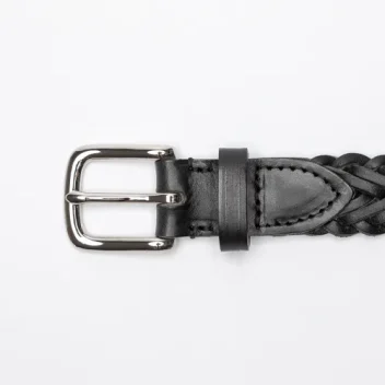 Lightweight Herringbone Leather Belt in Full Grain Vegetable Tanned Leather in Black