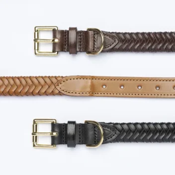 A collection of plaited dog collars in full grain vegetable tanned leather