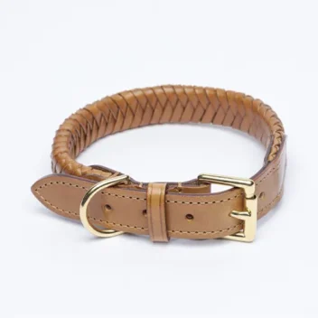 Plaited Dog Collar in Full Grain Vegetable Tanned Leather in Tan