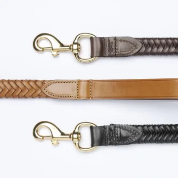 A collection of plaited dog leads in full grain vegetable tanned leather