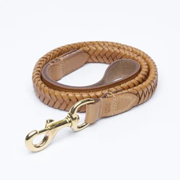 Plaited Dog Lead in Full Grain Vegetable Tanned Leather in Tan