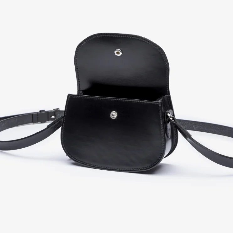The Brum Shoulder Bag in Bridle Black open