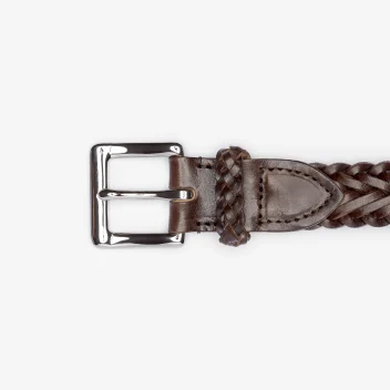 Herringbone Plaited Belt in Dark Brown buckle